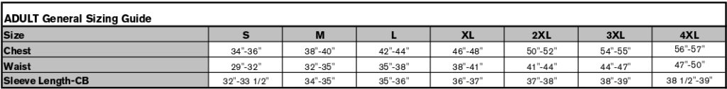 BCFLYGUYS - Zip Hoodie Sizing Chart